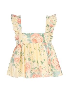 NWT Woman’s SELKIE Viral Floral Ruffle Strap Top Sz 4X in Yellow and Peach